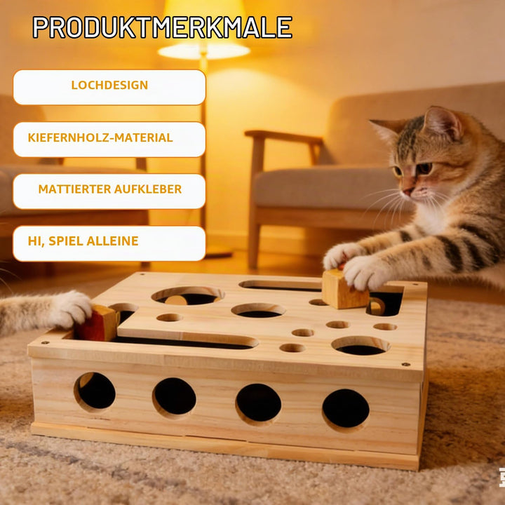 Katzenkratzpuzzle Anreicherungsbox, 30x25cm Holz Katzen Kratzbrett, Kratzpappe für Katzen, Katzenspi