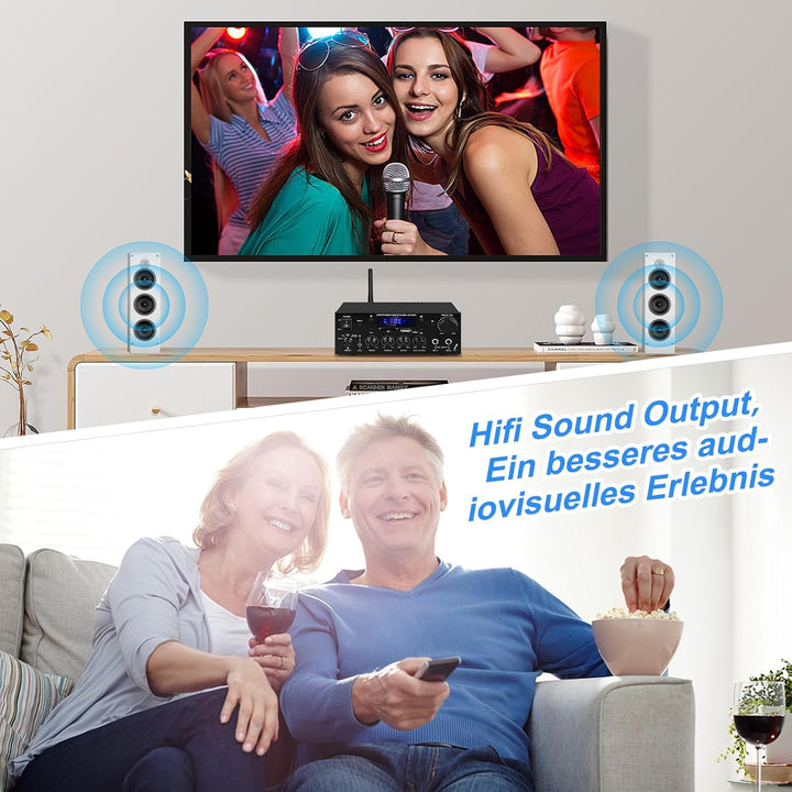 Audio-Verstärker für Zuhause, KS-33BT 2-Kanal Bluetooth5.0 HiFi-Verstärker, RMS 60W X 2 Max 400W X 2