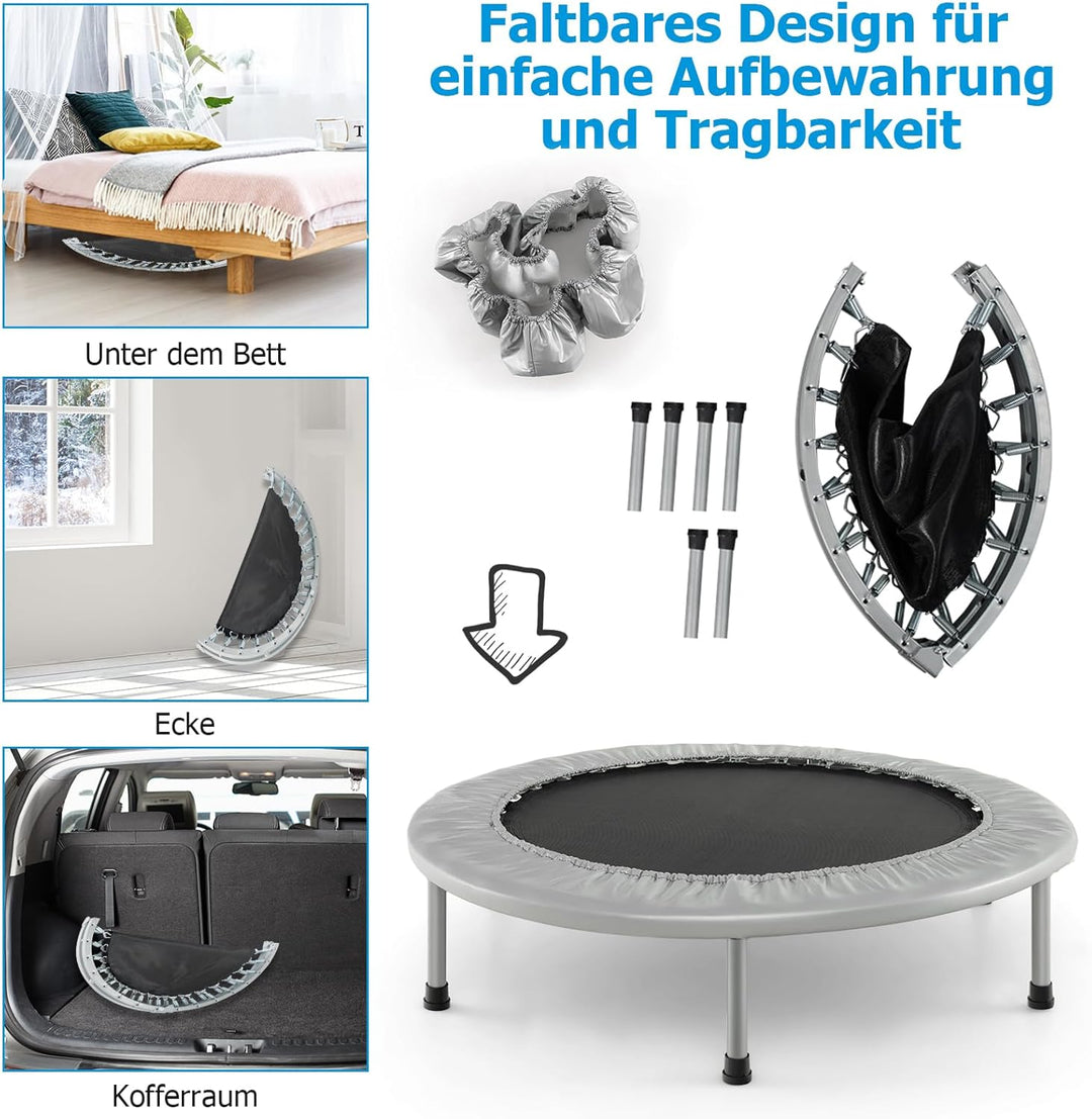 GOPLUS Faltbares Trampolin, Ø97cm Kindertrampolin klappbar bis 150kg Belastbar, Fitness Trampolin mi