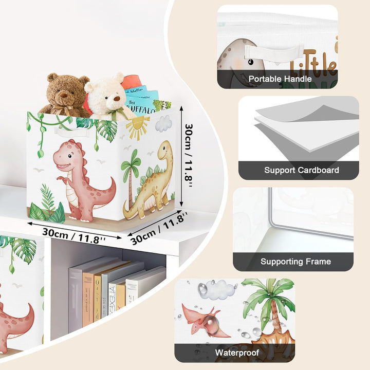 Clastyle 3 Stück Dinosaurier Aufbewahrungsbox Stoff für Kallax Faltbar Aufbewahrungskorb Klein Schra