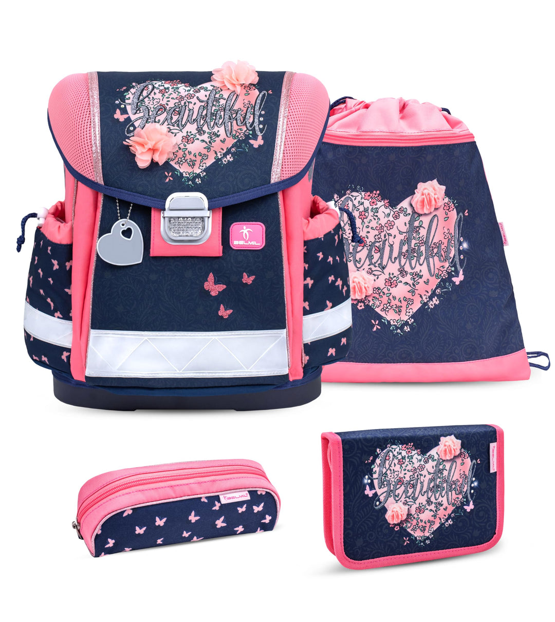 Belmil Classy Schulranzen Set 4 - teilig (403-13/AG/S) M Beautiful Flowers, M Beautiful Flowers