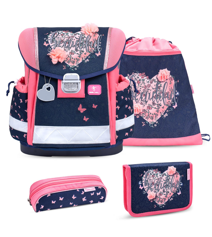 Belmil Classy Schulranzen Set 4 - teilig (403-13/AG/S) M Beautiful Flowers, M Beautiful Flowers