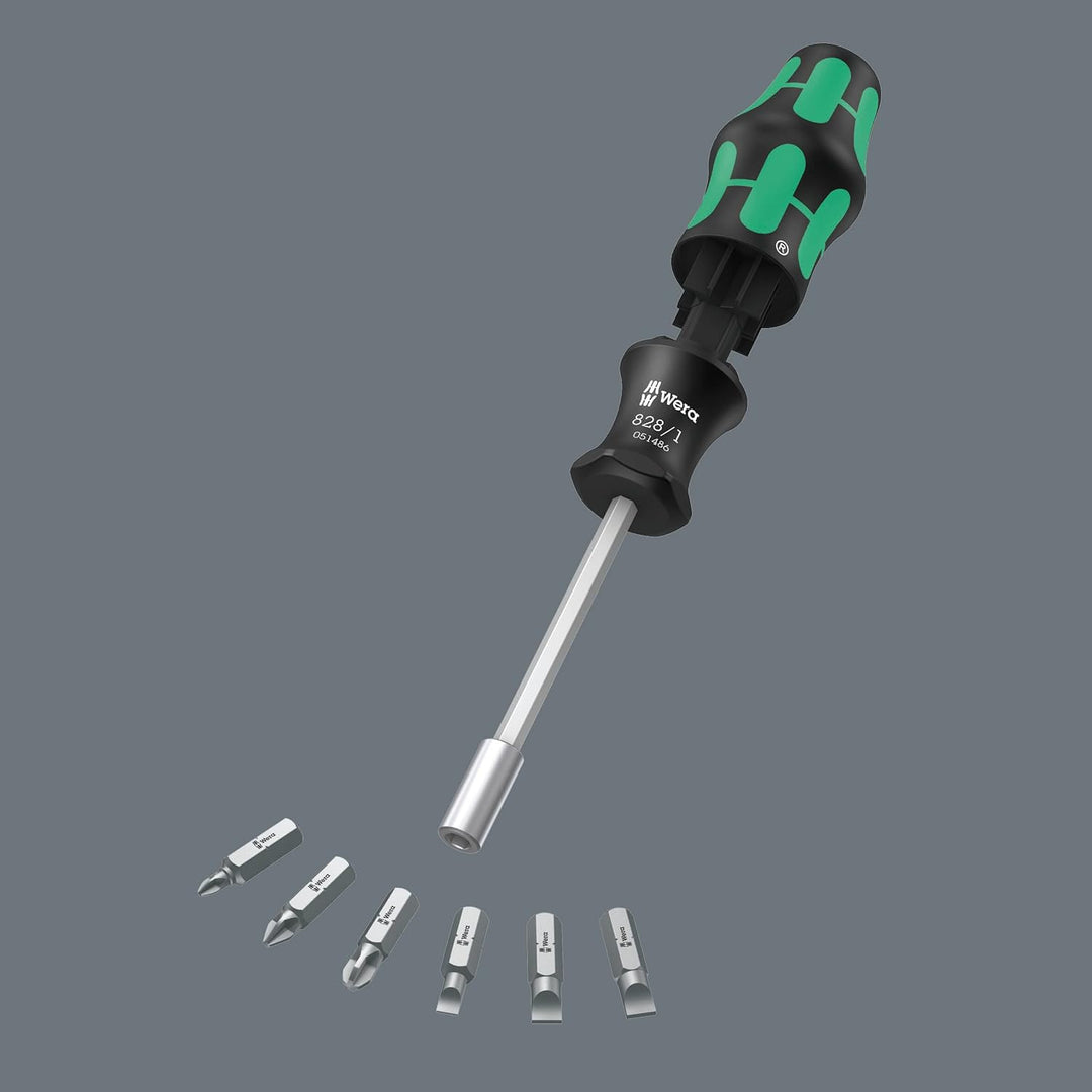 Wera - 05051511001 - Schraubendreher mit Bit Magazin, Kraftform Kompakt 27 Set 2, 7-teilig KK 27 Set