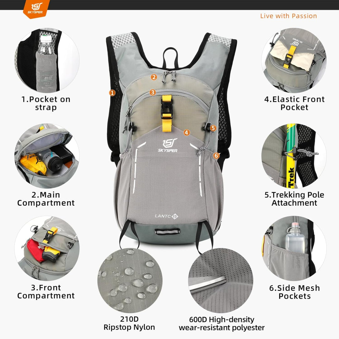 SKYSPER Wanderrucksack 15L Rucksack Herren Klein Tagesrucksack Leichter Trekkingrucksack für Wandern