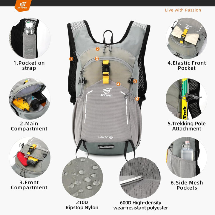 SKYSPER Wanderrucksack 15L Rucksack Herren Klein Tagesrucksack Leichter Trekkingrucksack für Wandern