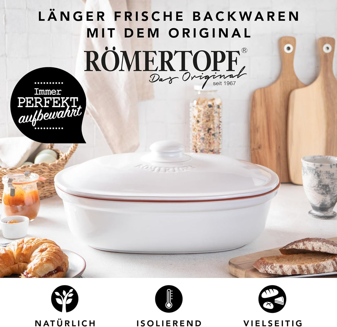 Römertopf Brottopf aus natürlicher Keramik, Brotkasten Aufbewahrungsbehälter aus Ton 6,5 Liter Singl