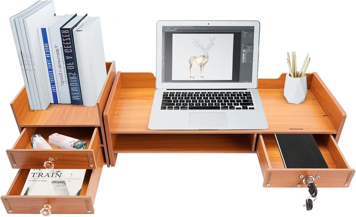 Kaichenyt Monitorständer, Bildschirm Ständer Holz Material Mit Schubladen 2 Ebenen Grosser Computer
