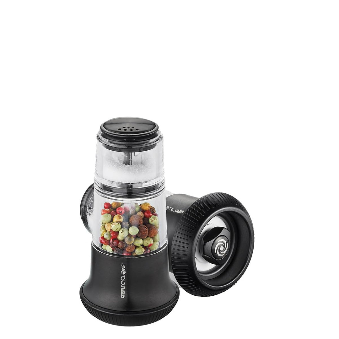 Gefu Pfeffermühle mit Salzsteuer X-Plosion, Gewürzmühle für Pfeffer, Streuer aus Glas, Keramikmahlwe