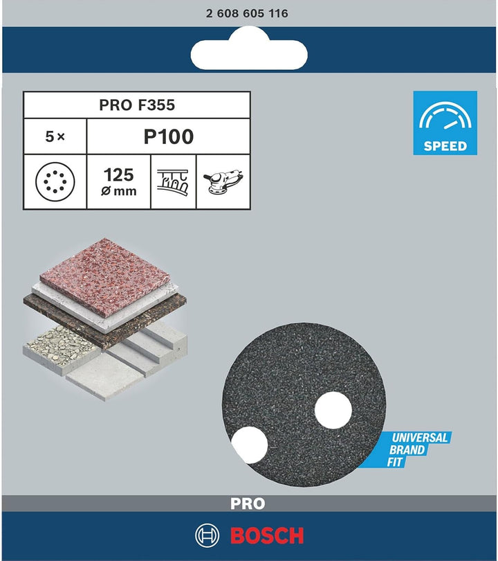 Bosch 5x PRO Plastic and Hard Stone F355 Schleifscheibe (für Beton, Harter Stein, Ø mm, Körnung 100,