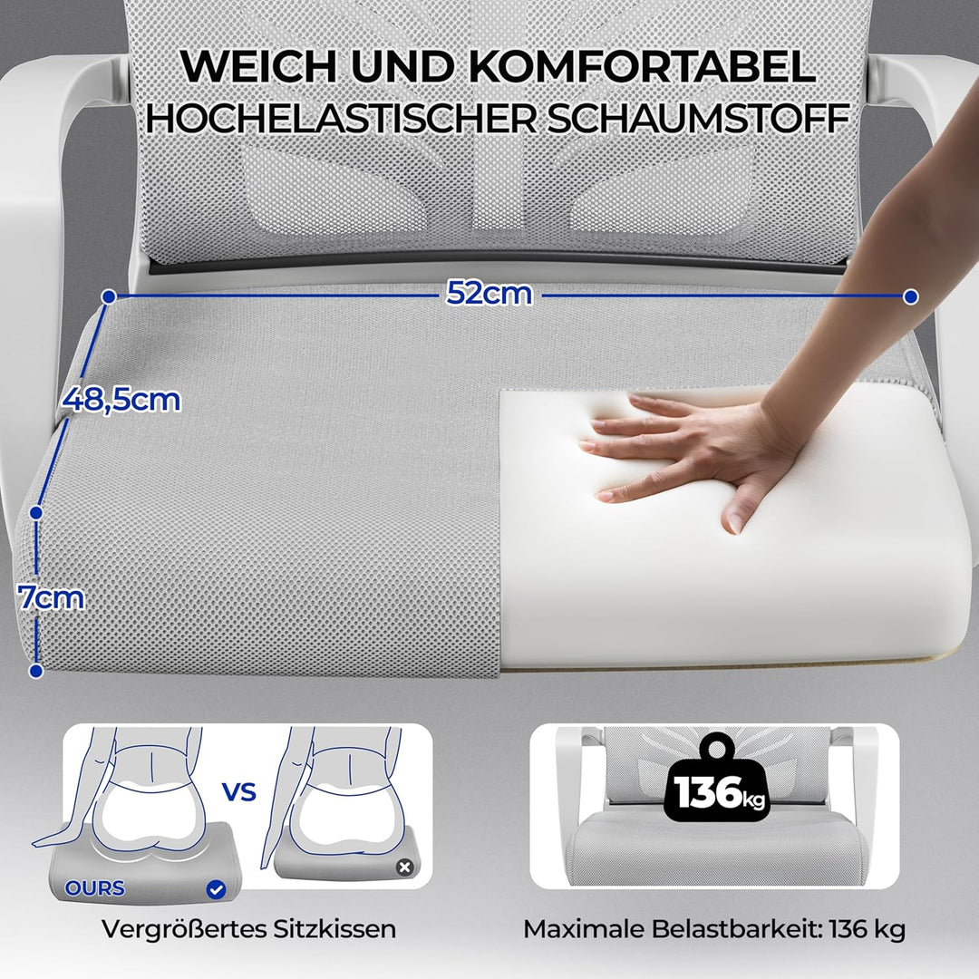 Yaheetech Bürostuhl Ergonomisch Schreibtischstuhl mit Schaukelfunktion Drehstuhl mit Gepolstertem Si