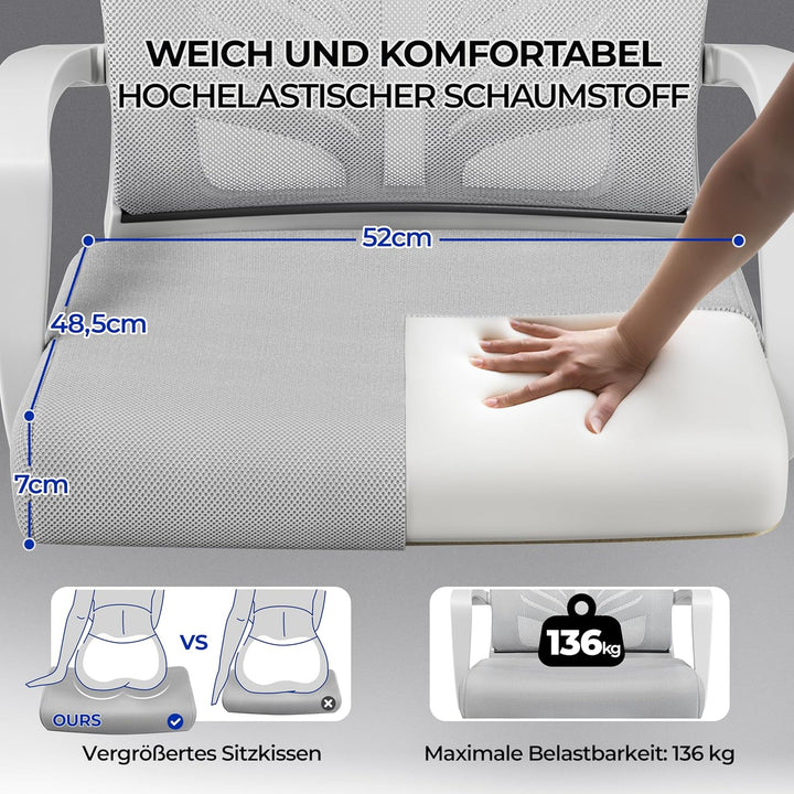 Yaheetech Bürostuhl Ergonomisch Schreibtischstuhl mit Schaukelfunktion Drehstuhl mit Gepolstertem Si