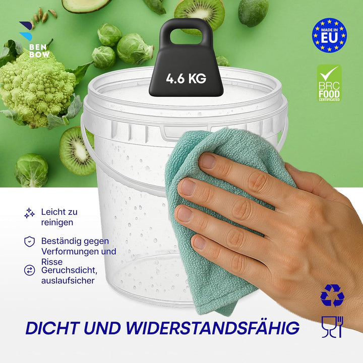 Eimer mit Deckel 100x 1l transparent - lebensmittelecht, stabil, luftdicht - Plastikeimer mit Henkel