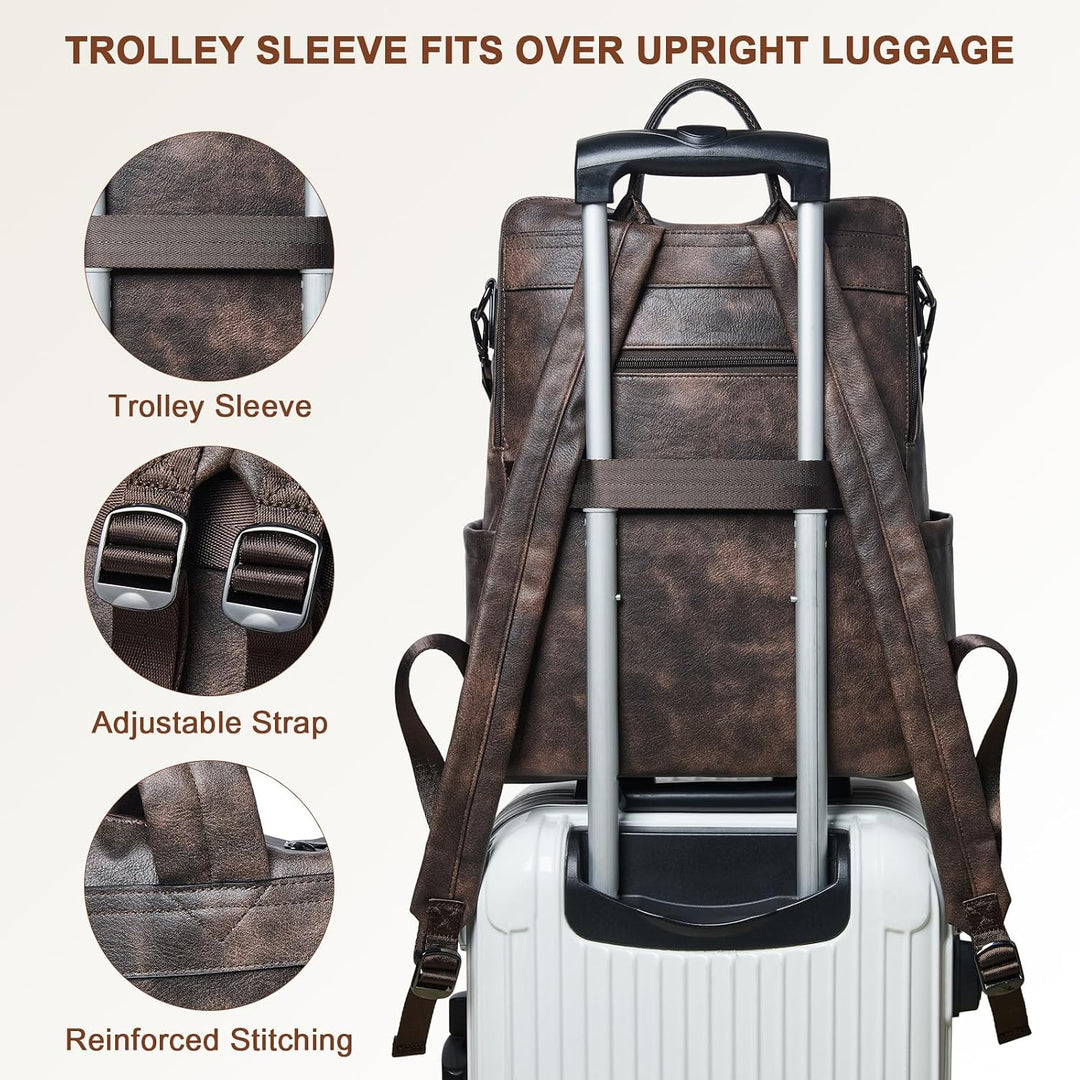 Shrrie Laptop-Rucksack für Damen, 15,6 Zoll Reise-Rucksack aus Leder, Handgepäck-Rucksack Computerta