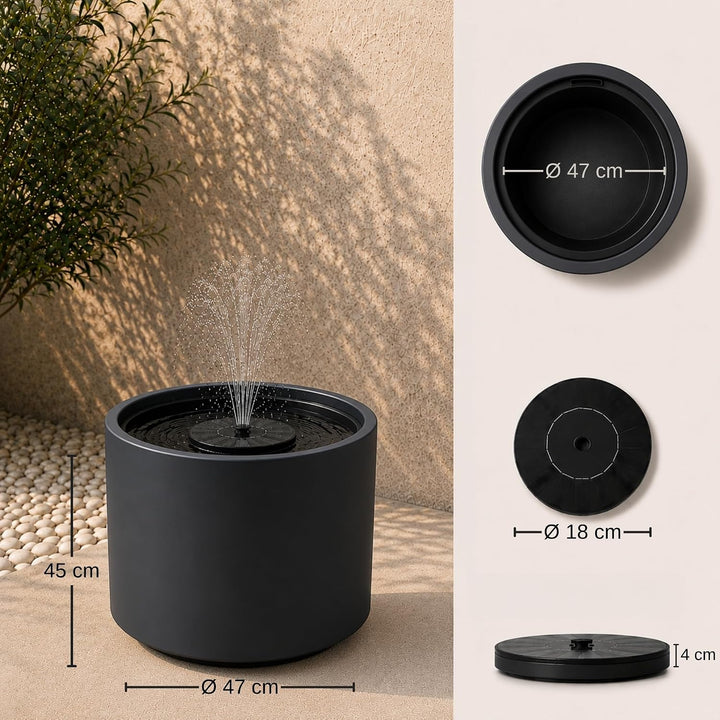 Solarbrunnen Set für draussen - Solar Springbrunnen mit Akku Ø 47x45 cm Schale anthrazit Anthrazit Ø