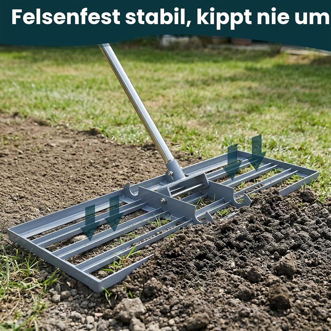 Rasen-Nivellierharke, 76,2 x 25,4 cm, professionelles Werkzeug mit Edelstahlgriff, Rechen für Rasen,