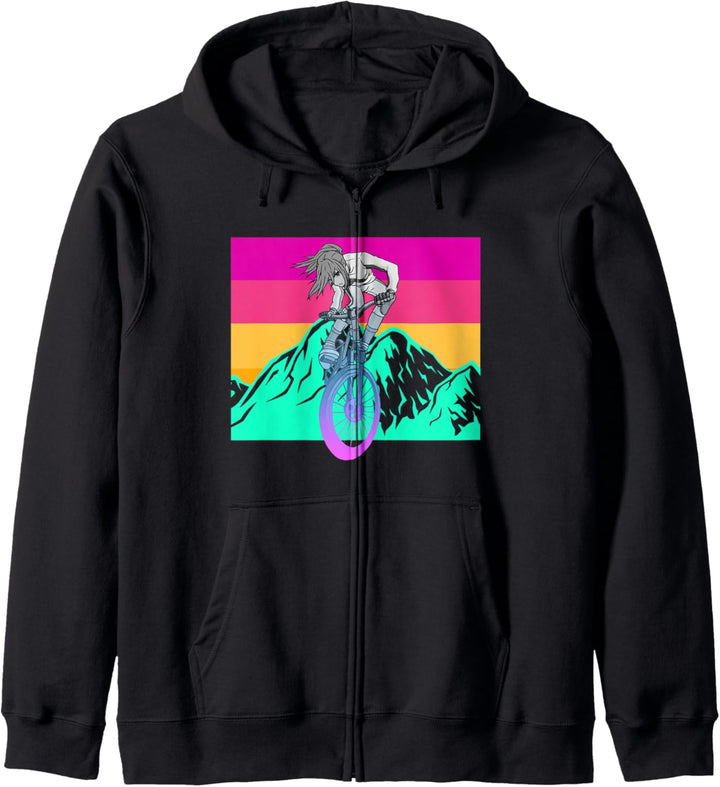 Biker Anime Girl Fahrradfahren Radfahren Mountain Bike MTB Kapuzenjacke