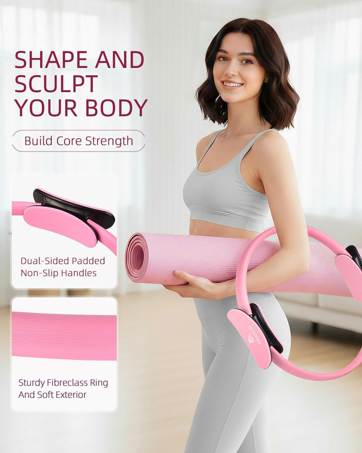 Abahub Pilates Ring Set, 35CM Magic Circle, 25CM Mini Ball, Stretchbänder,Home Pilates Ausrüstung, f