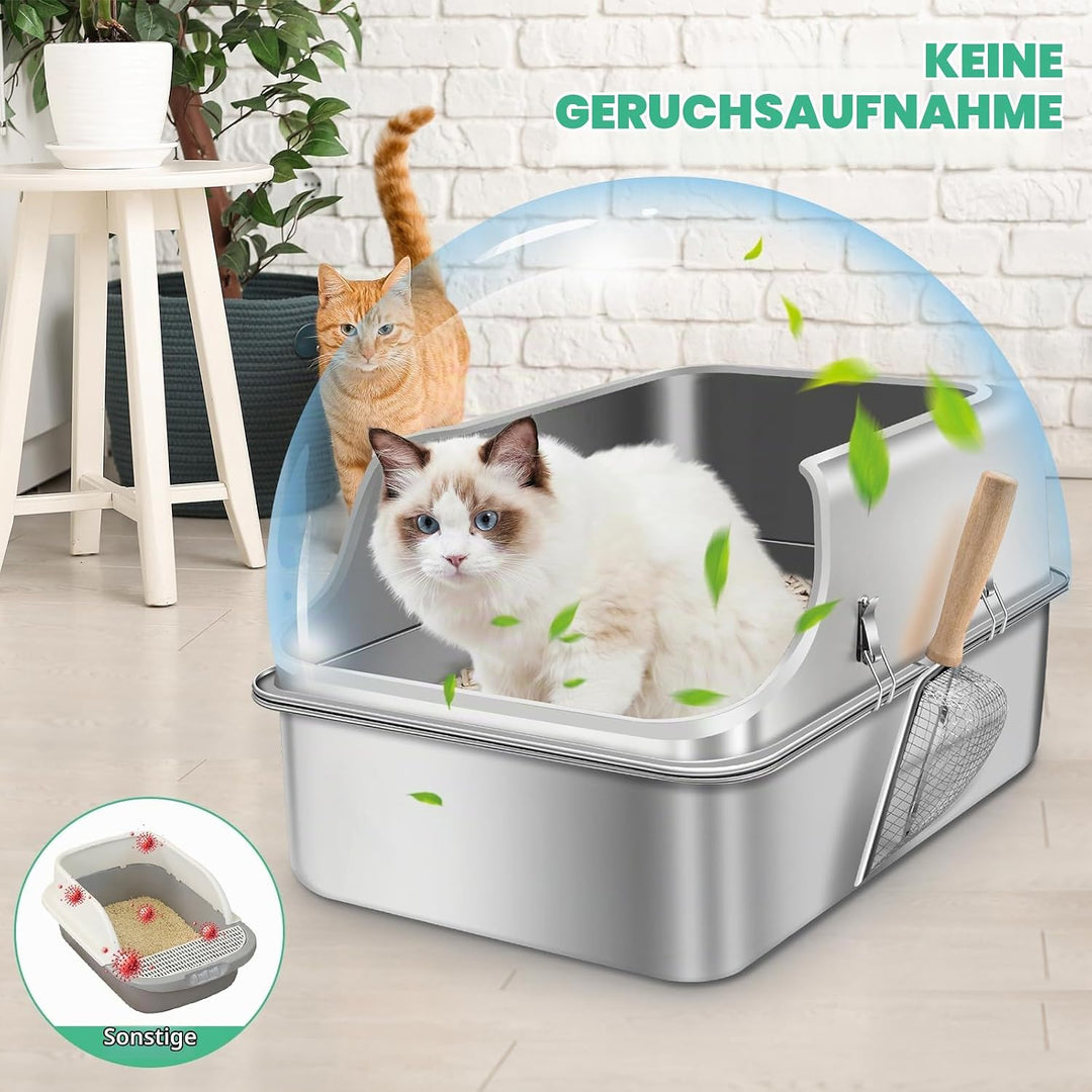 Katzenklo Edelstahl XXL, Stainless Steel Litter Box, Katzentoilette offene mit Metall Schaufel, Cat