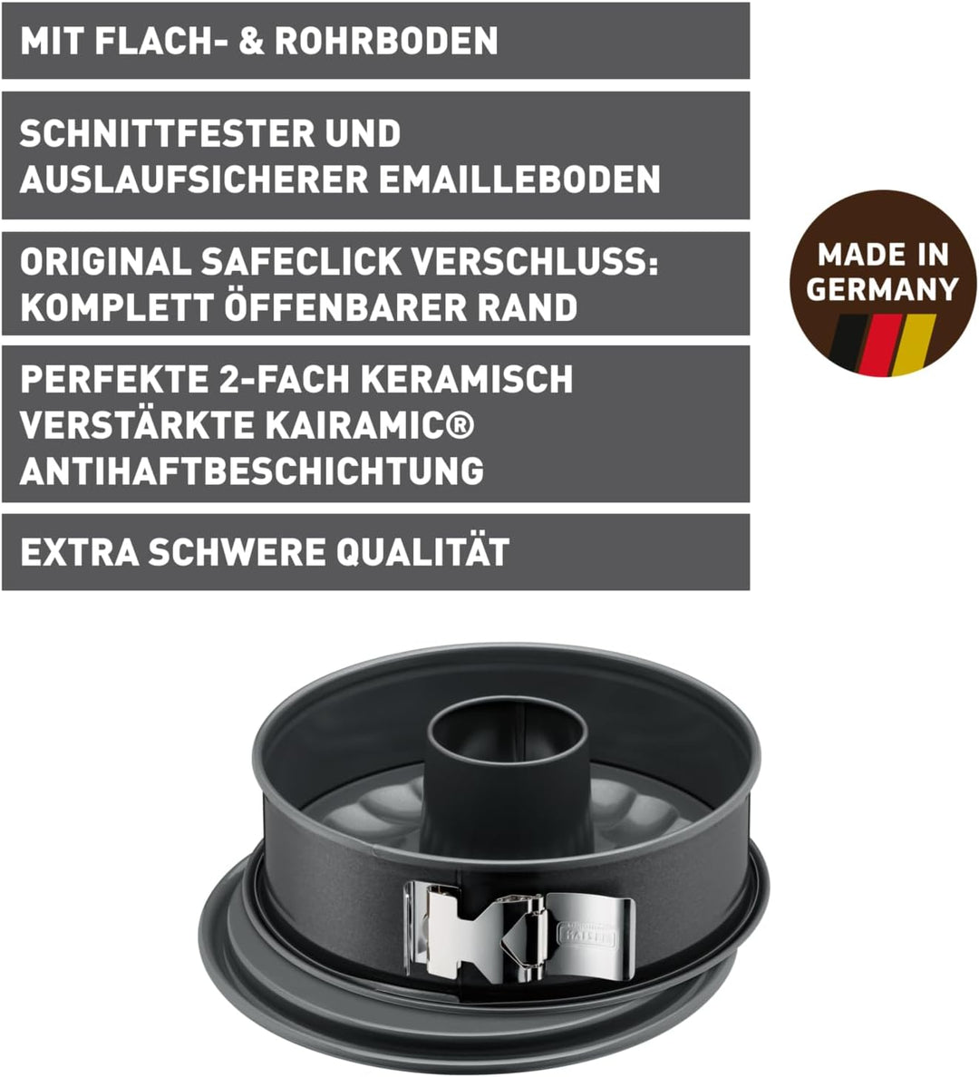 Original Kaiser La Forme Plus Backform 26cm Springform rund, 2 Böden, Flach- und Rohrboden, SafeClic