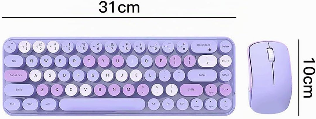 Sarini Kabellose kompakte Tastatur-Maus-Kombination, 2,4 GHz, Retro, rund, 68 Tasten, Pastellviolett
