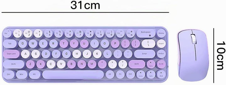 Sarini Kabellose kompakte Tastatur-Maus-Kombination, 2,4 GHz, Retro, rund, 68 Tasten, Pastellviolett