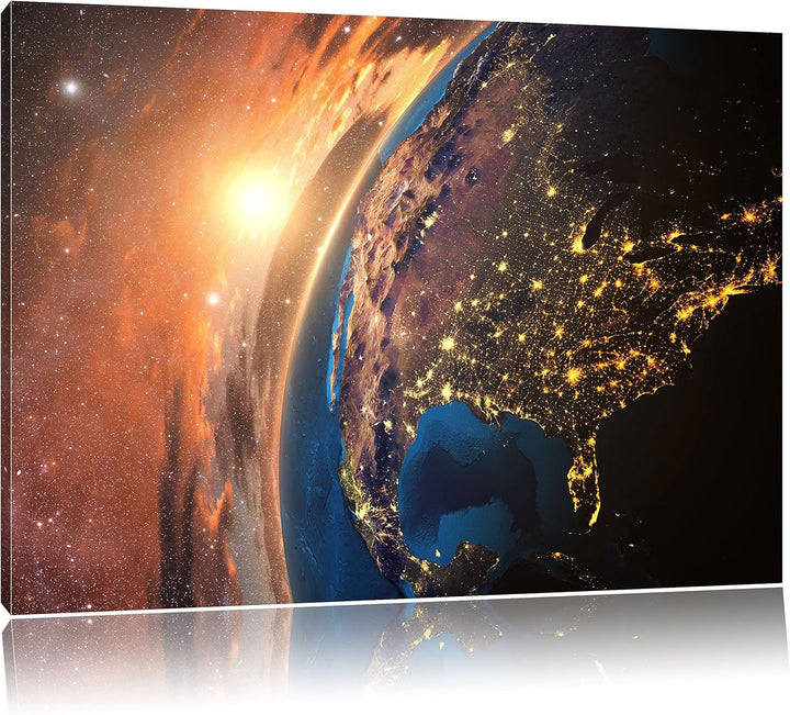 Pixxprint 3D-Rendering der Erde als Leinwandbild/Grösse: 100x70 cm/Wandbild/Kunstdruck/fertig bespan