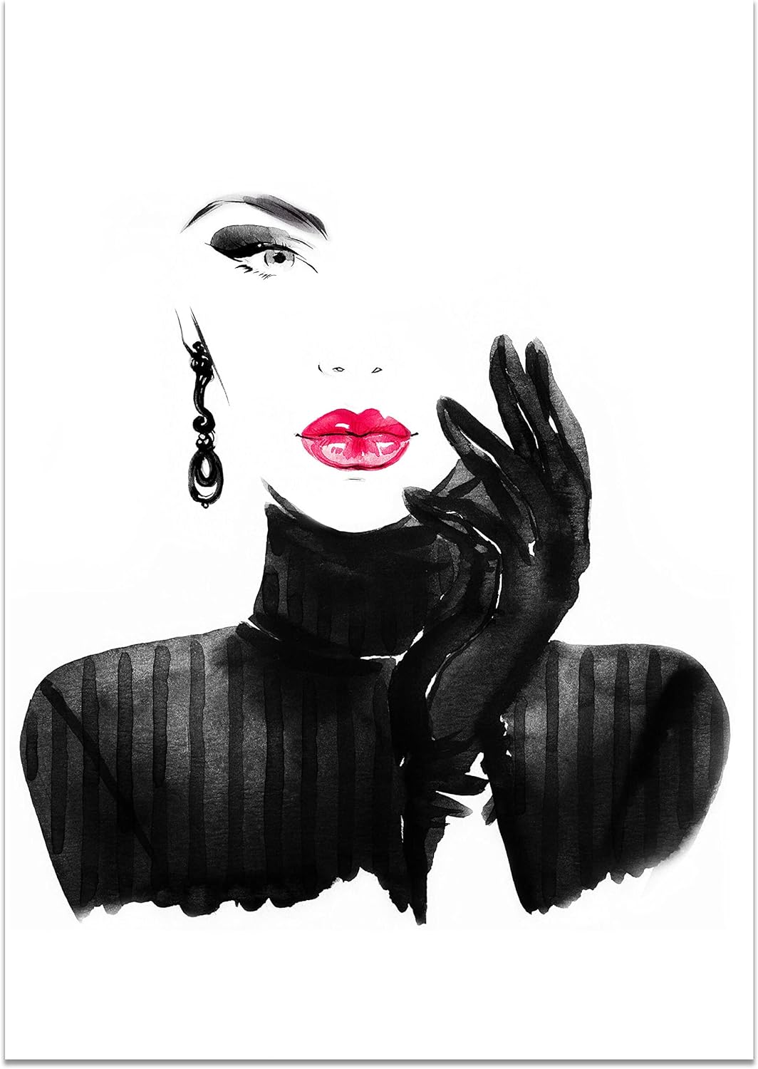 wandmotiv24 Poster als Wanddeko, Grösse Din A1, Model Gemälde, Rot, Fashion, Frau, Frauen Lippen, Ma