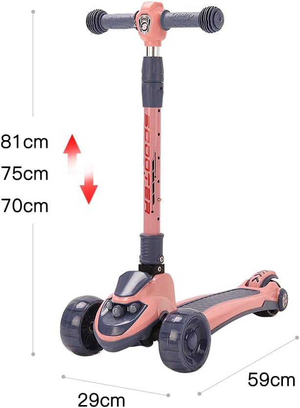 Tretroller mit 3 Rädern für Scooter, faltbar, bunt | rutschfeste Brücke höhenverstellbar mit LED-Lic