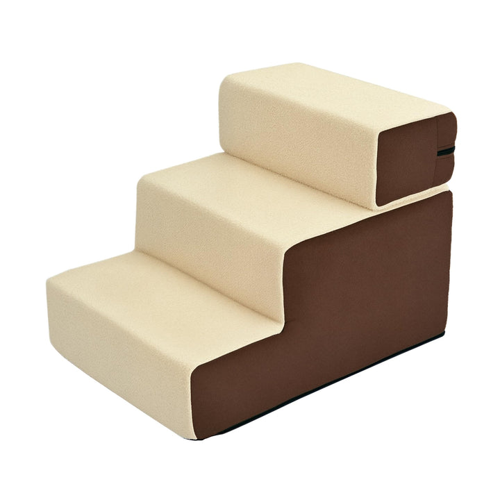 PawHut Hundetreppe Katzentreppe Haustiertreppe 3 Stufen Haustier Plüsch Beige 54 x 40 x 39cm beige L