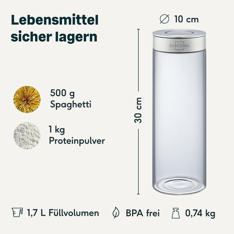 SILBERTHAL Vorratsdosen Glas mit Deckel Set 1700 ml - Vorratsgläser für luftdichte & auslaufsichere