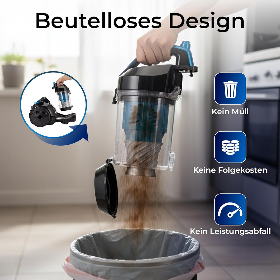 KLAMER Staubsauger Beutellos, Bodenstaubsauger ohne Beutel, Ideal für Haustierbesitzer gegen Tierhaa