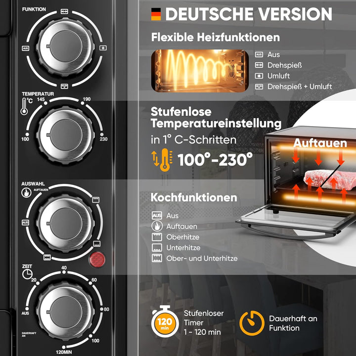 Stillstern Minibackofen mit Umluft (45L) Deutsche Version, 2x Backblech, Ofenhandschuhe, Rezeptheft,