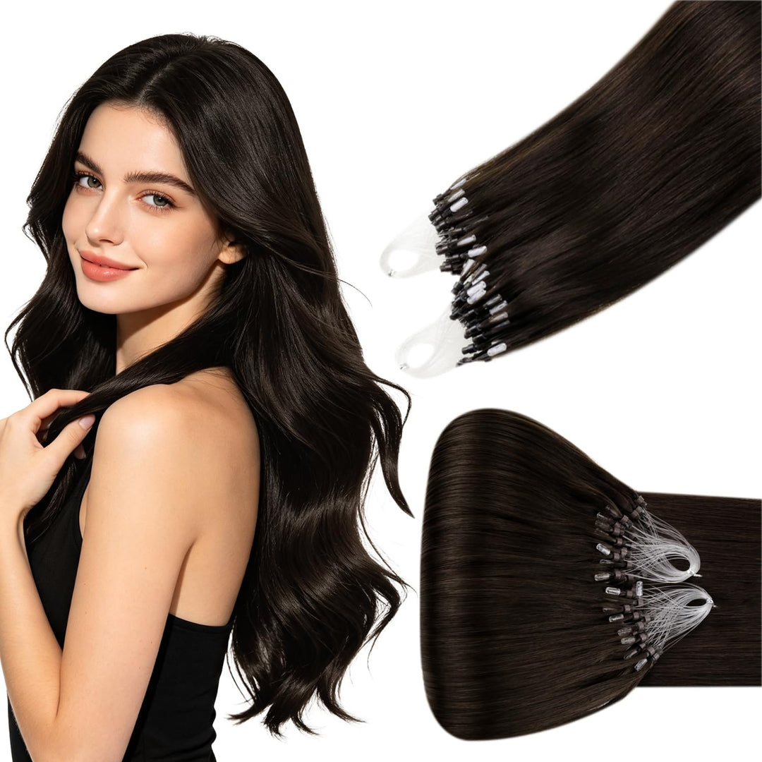 Hetto Microring Echthaar Extensions Dunkelstes Braun Echthaar Micro Ring Extensions Remy Microring E