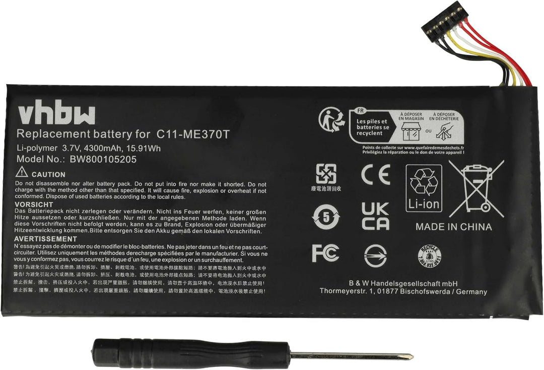 vhbw Akku Ersatz für Asus C11-ME370TG, 0B200-00120100M-A1A1A-219-17QE, ME3PNJ3, C11-ME370T für Table