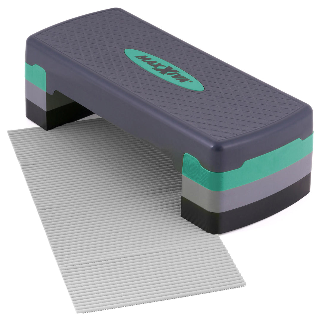 MAXXIVA Stepper Aerobic-Fitness-Steppbrett grün grau mit Antirutsch-Matte 67 x 27,5 x 10/15/20 cm hö