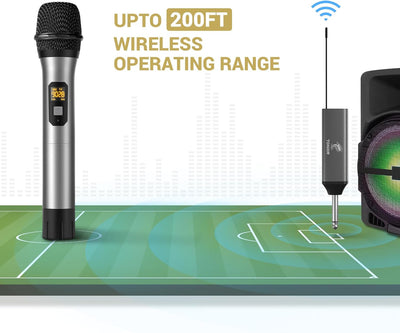TONOR Drahtloses Mikrofon, UHF Dual Kabelloses Metall Dynamisches Mikro System mit wiederaufladbarem