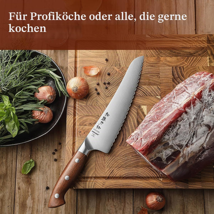 HEZHEN German Stahl Gefriergut Messer Gezahnte Klinge, Profi Küchenmesser für Gefrorenes Fleisch und