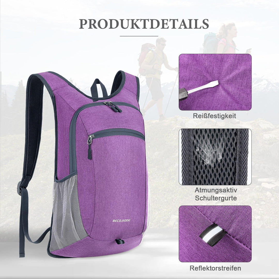 15L Faltbarer Rucksack Kleiner Wanderrucksack Leicht Tagesrucksack Damen Herren Daypack Wasserfest R