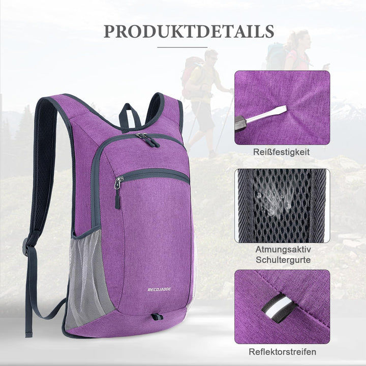 15L Faltbarer Rucksack Kleiner Wanderrucksack Leicht Tagesrucksack Damen Herren Daypack Wasserfest R