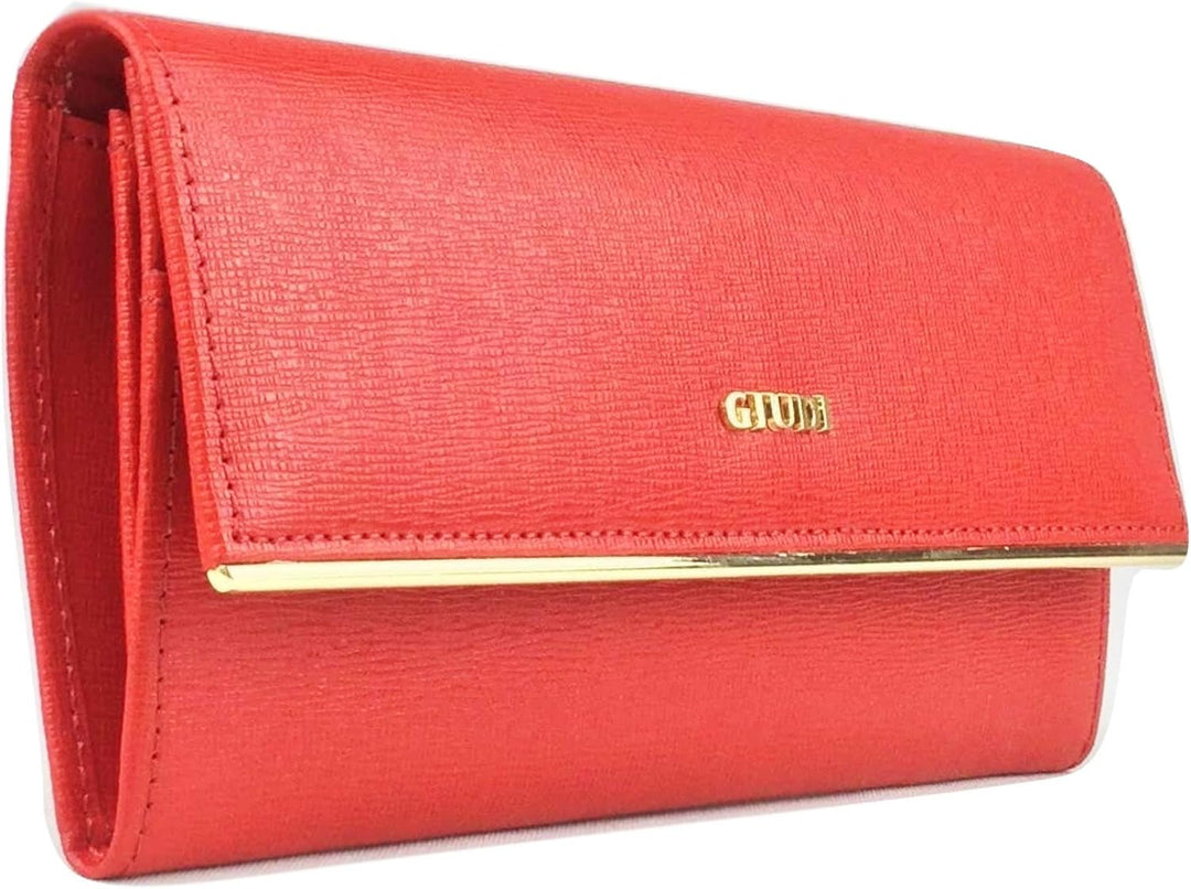 GIUDI ® Geldbörse Damen Leder Rot Lang Echtleder Saffiano Gold-Optik Abendtasche Clutch Kartenfächer