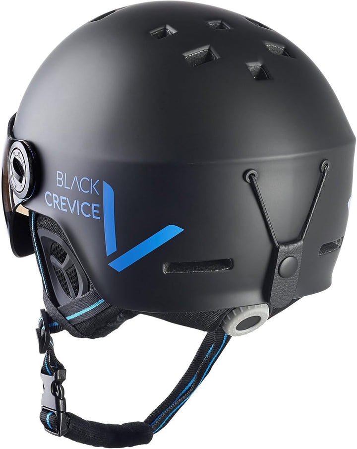 Black Crevice Unisex – Erwachsene Skihelm Sölden mit Visier S (51-54 cm) schwarz matt/blau, S (51-54