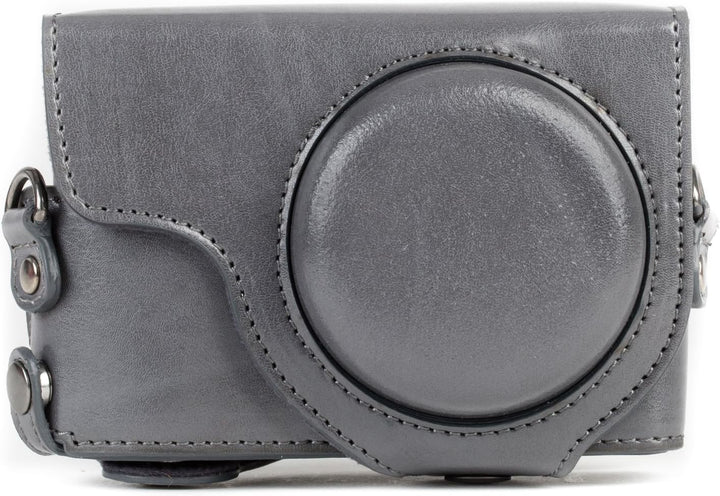 MegaGear MG1261 Panasonic Lumix DC-TZ95, DC-TZ90 Ever Ready Leder Kamera-Case mit Trageriemen - Grau