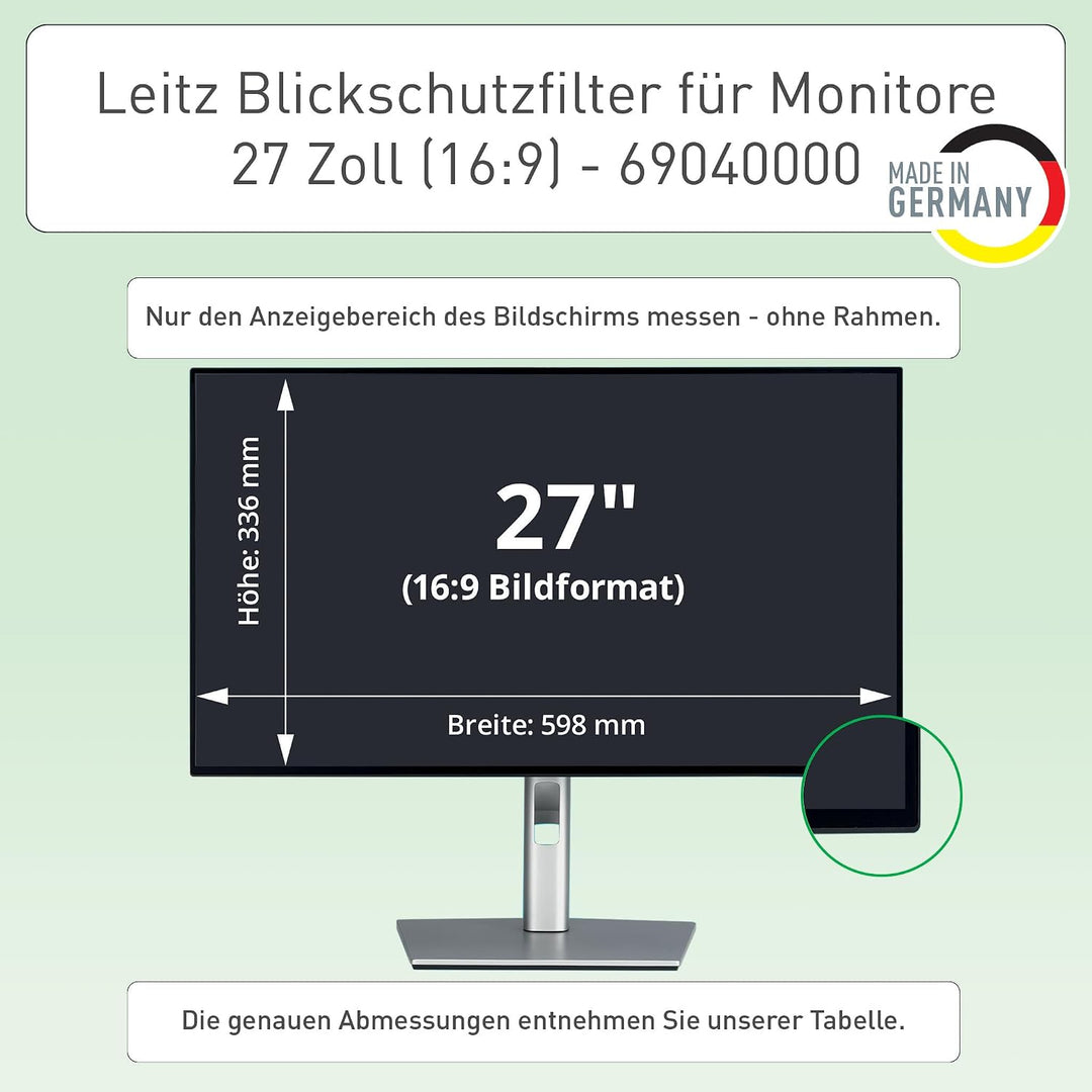 Leitz Monitor Blickschutzfilter 27 Zoll (16:9), Abnehmbare Schutzfolie, Mit Blaulichtfilter und Blen