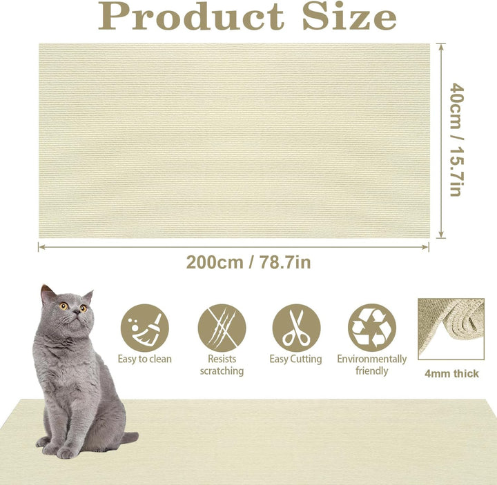 Kratzmatte Selbstklebend für Katzen - Kratzfestes Sofa, Wiederverwendbar Kratzteppich für Wand, DIY