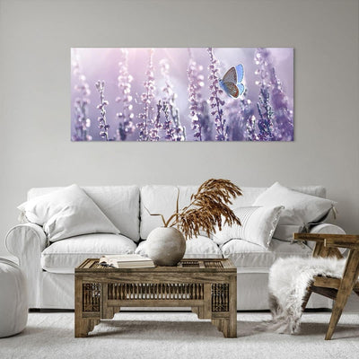 Wandbilder Dekoration Wohnzimmer Schmetterling Wiese Blume Panorama Bilder auf Leinwand 120x50cm Lei