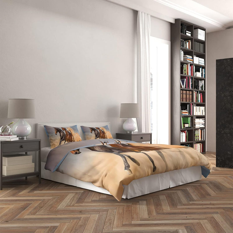 JEFFEL Pferde Bettwäsche Set 135x200 cm, Kinderbettwäsche, Pferde Motiv 3D Tier Motiv, Mikrofaser, S
