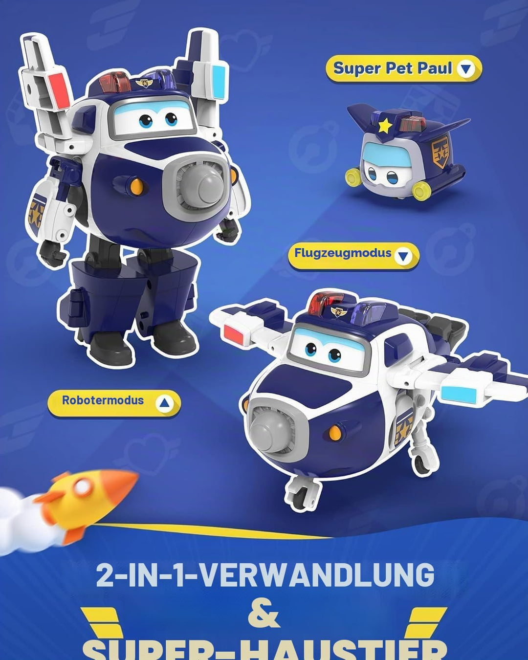 Super Wings EU750425 Transforming Supercharged Paul & Mini Super Pet Paul Toys for 3+ Year Old Boy G
