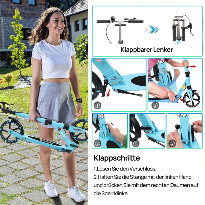TENBOOM Roller Kinder 10 Jahre, Aluminium Tretroller klappbar Cityroller Höhenverstellbar, Roller Ki