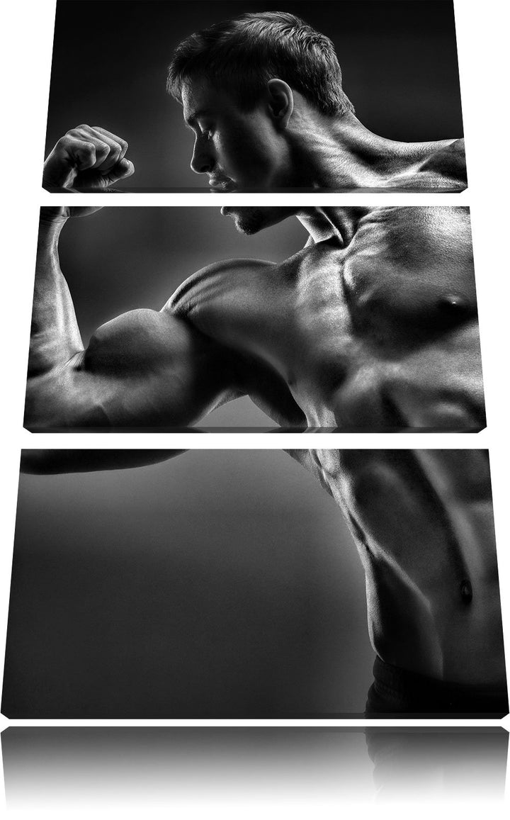 Pixxprint Starker Bodybuilder als Leinwandbild/Grösse: 3 Teilig (120x80) cm/Wandbild/Kunstdruck/fert