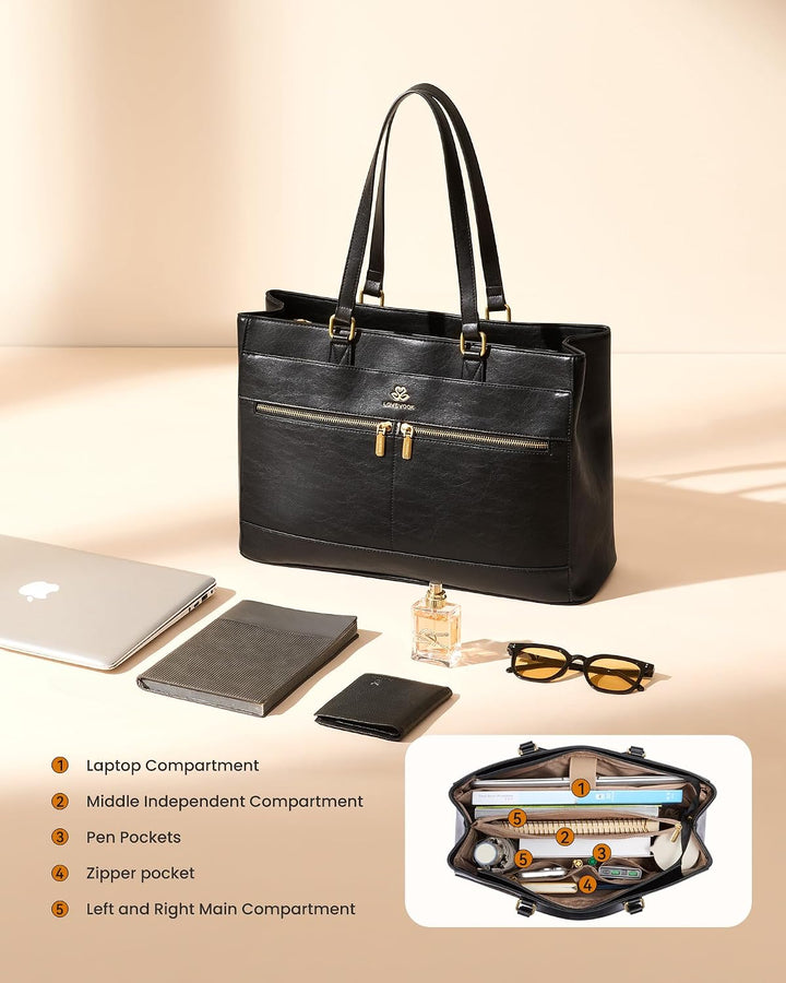 LOVEVOOK Handtasche Damen Gross, 17,3 Zoll Laptoptasche Retro-Leder Arbeitstasche Aktentasche, Leich